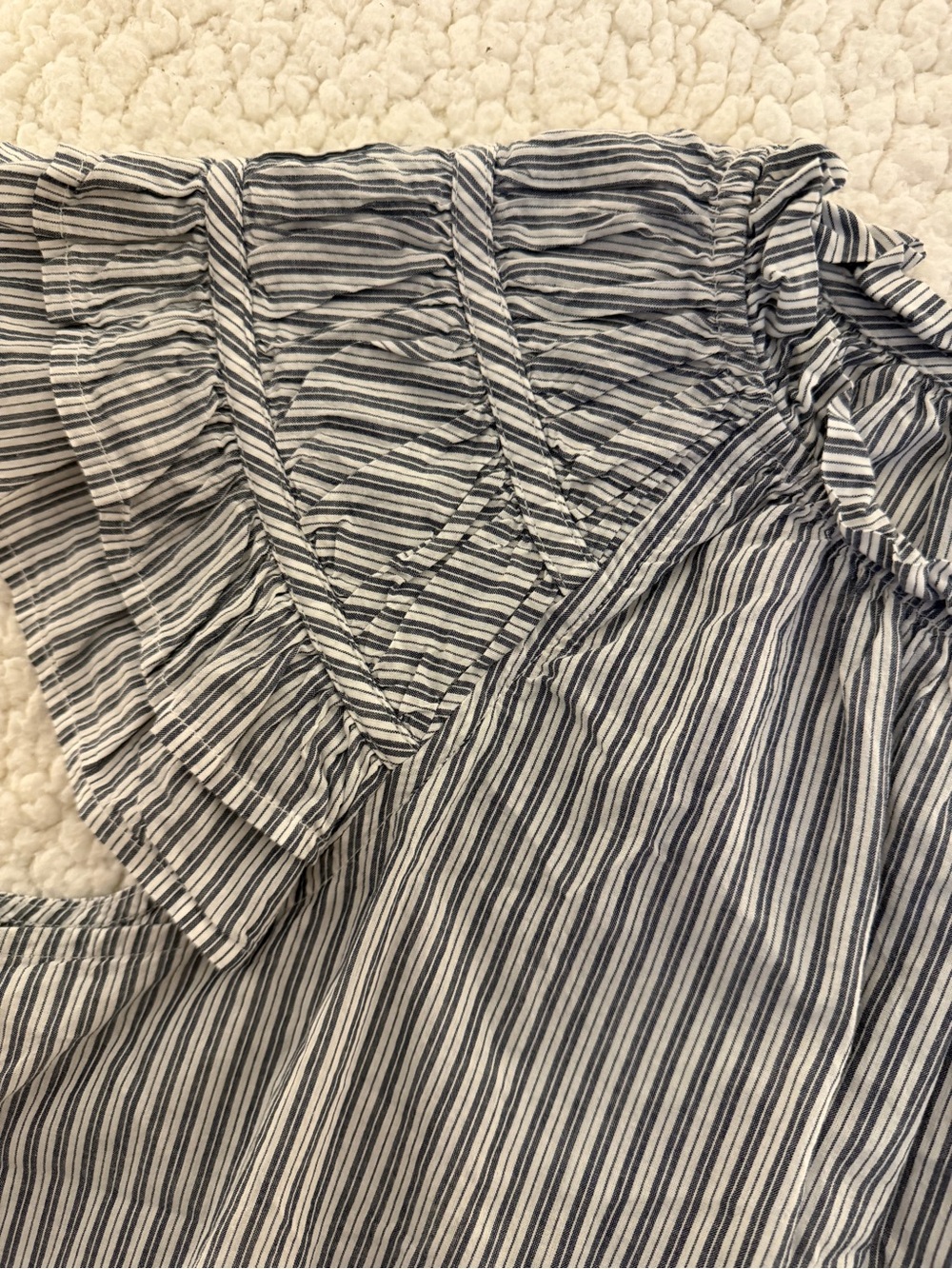 J. Crew Navy and White Striped Flutter Sleeve Blouse - Picture 4 of 6